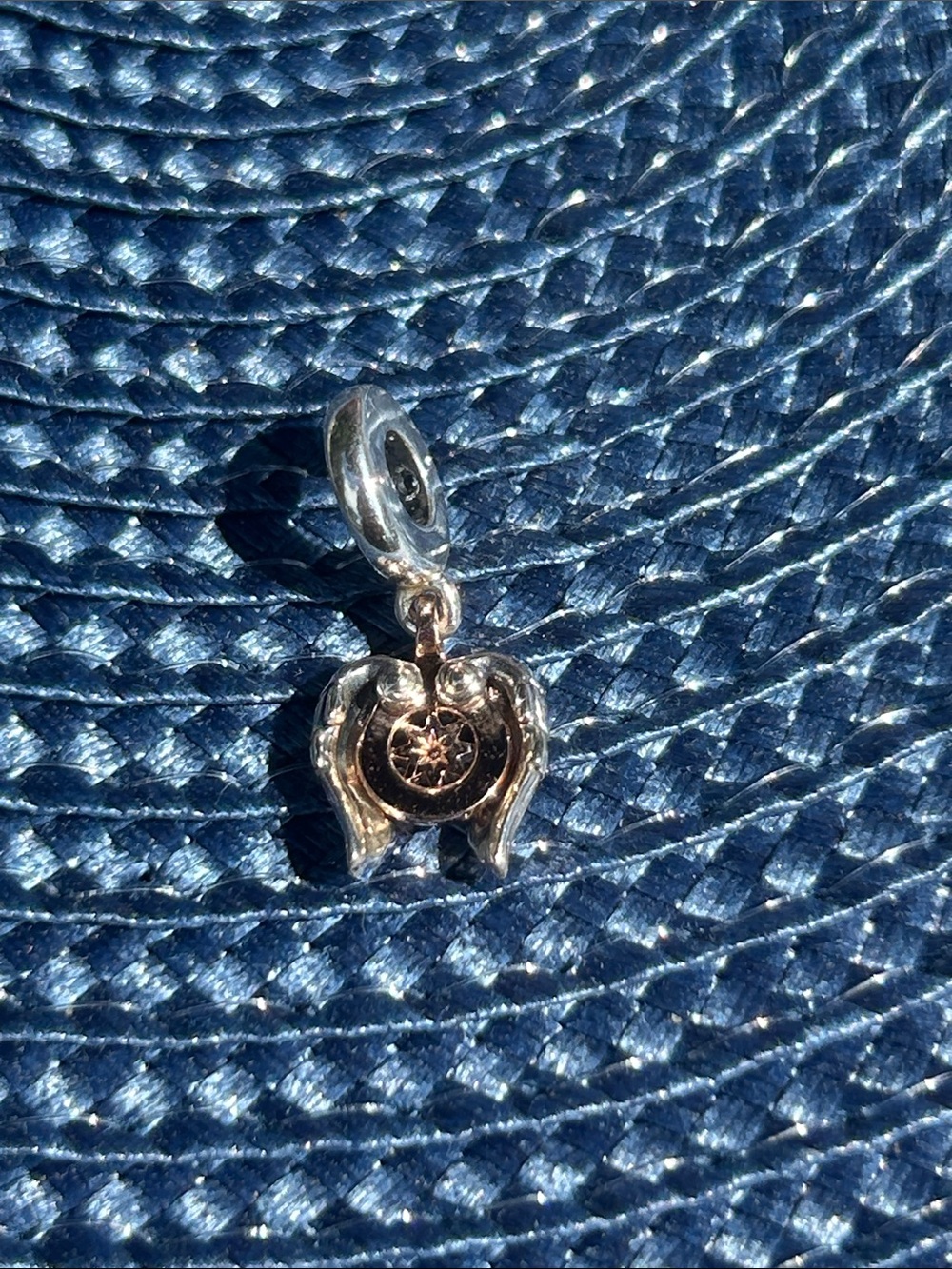 Pandora Silver and Rose Gold Angel Wing Heart Dangle Charm - Picture 4 of 4